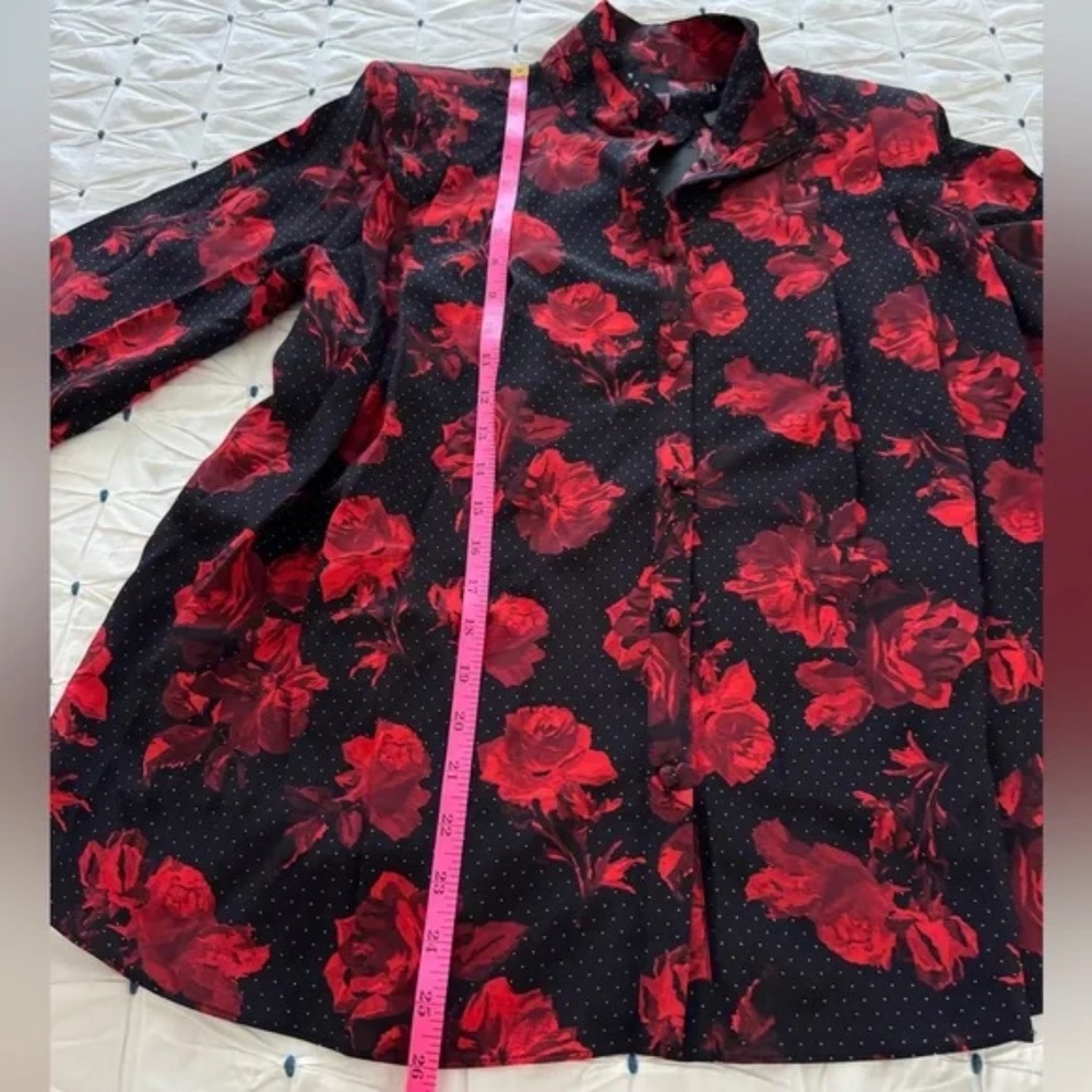 The Kooples Black w/ Red & White Floral Dot Print Silk Blouse Sz S NWT $365 - Picture 10 of 14